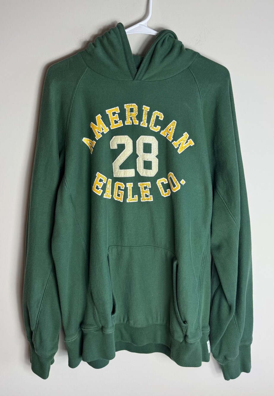 Vintage American Eagle Large Green Hoodie Cotton Polyester Blend Sweatshirt